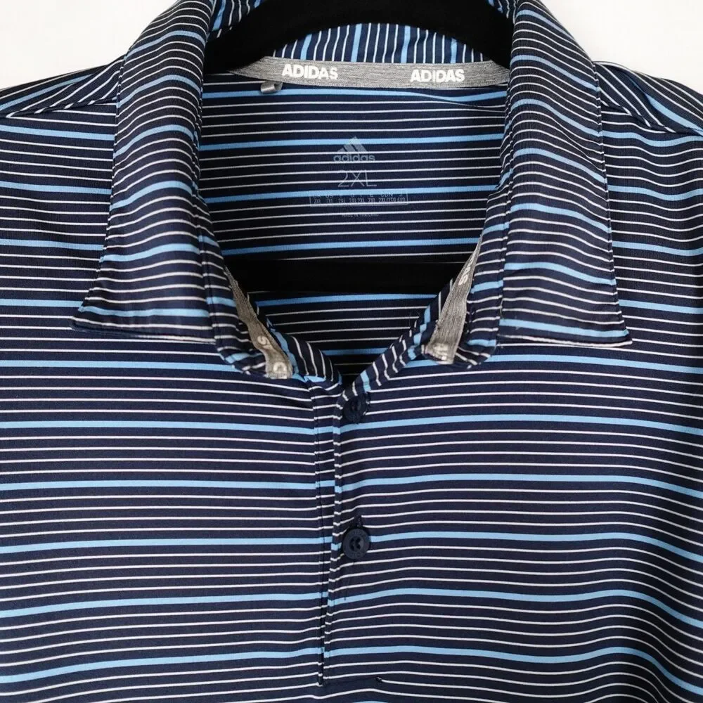 Adidas Polo Shirt Navy Blue White Striped Golf Performance Men’s Size 2XL Casual